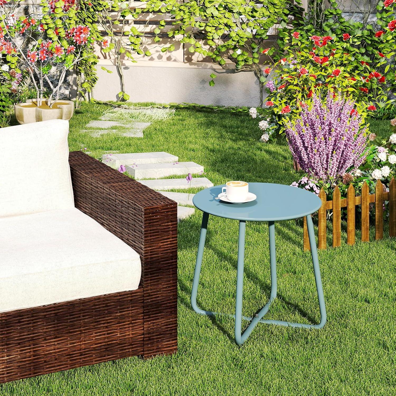 Kleiner runder Outdoor Beistelltisch, wetterfest, in Grau Blau
