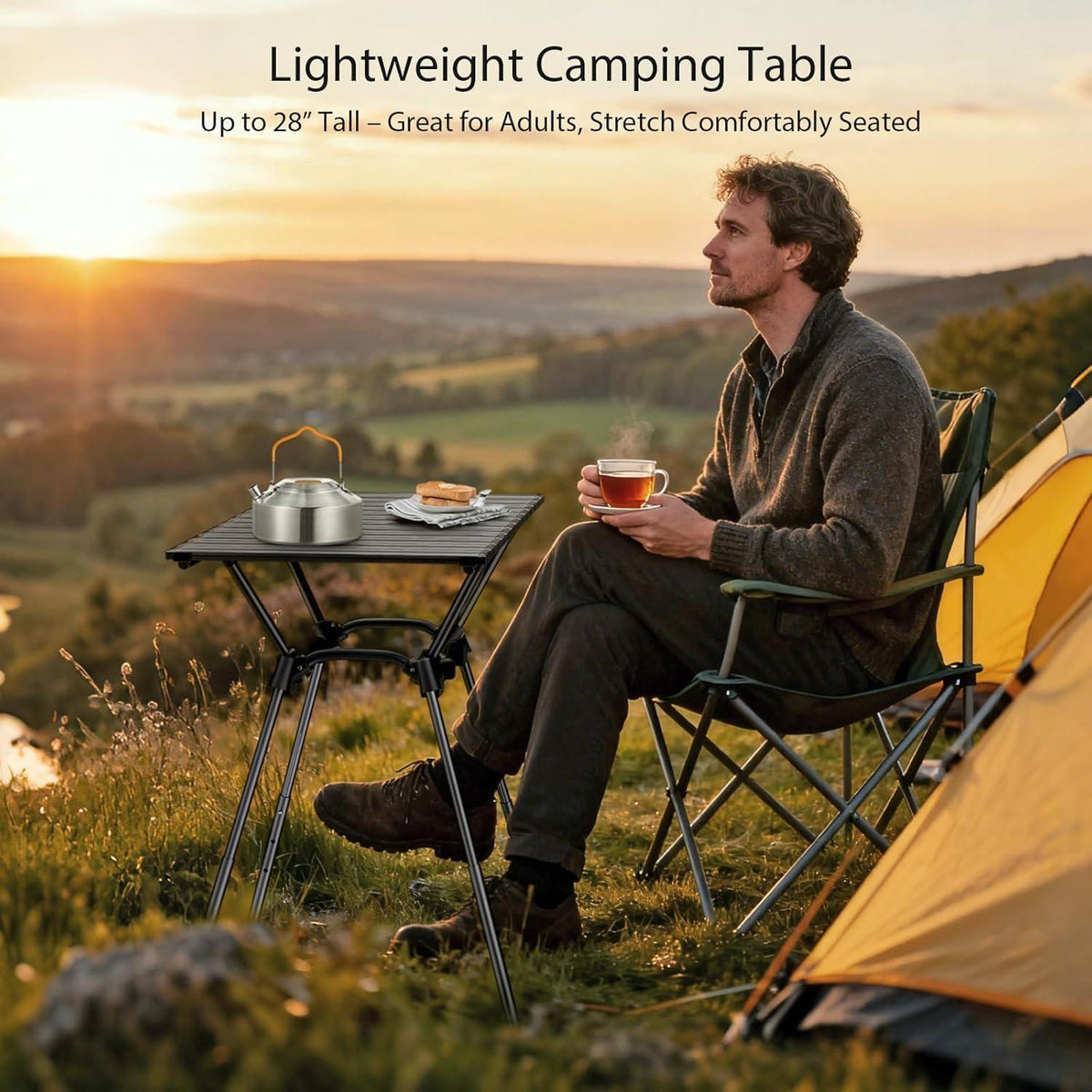 Zusammenklappbarer Campingtisch 91 cm, 4 Höhen, Aluminium, wasserdicht