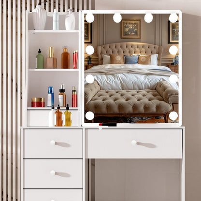 Schminktisch mit Beleuchtung und Schiebespiegel Weiß 36x80x131cm