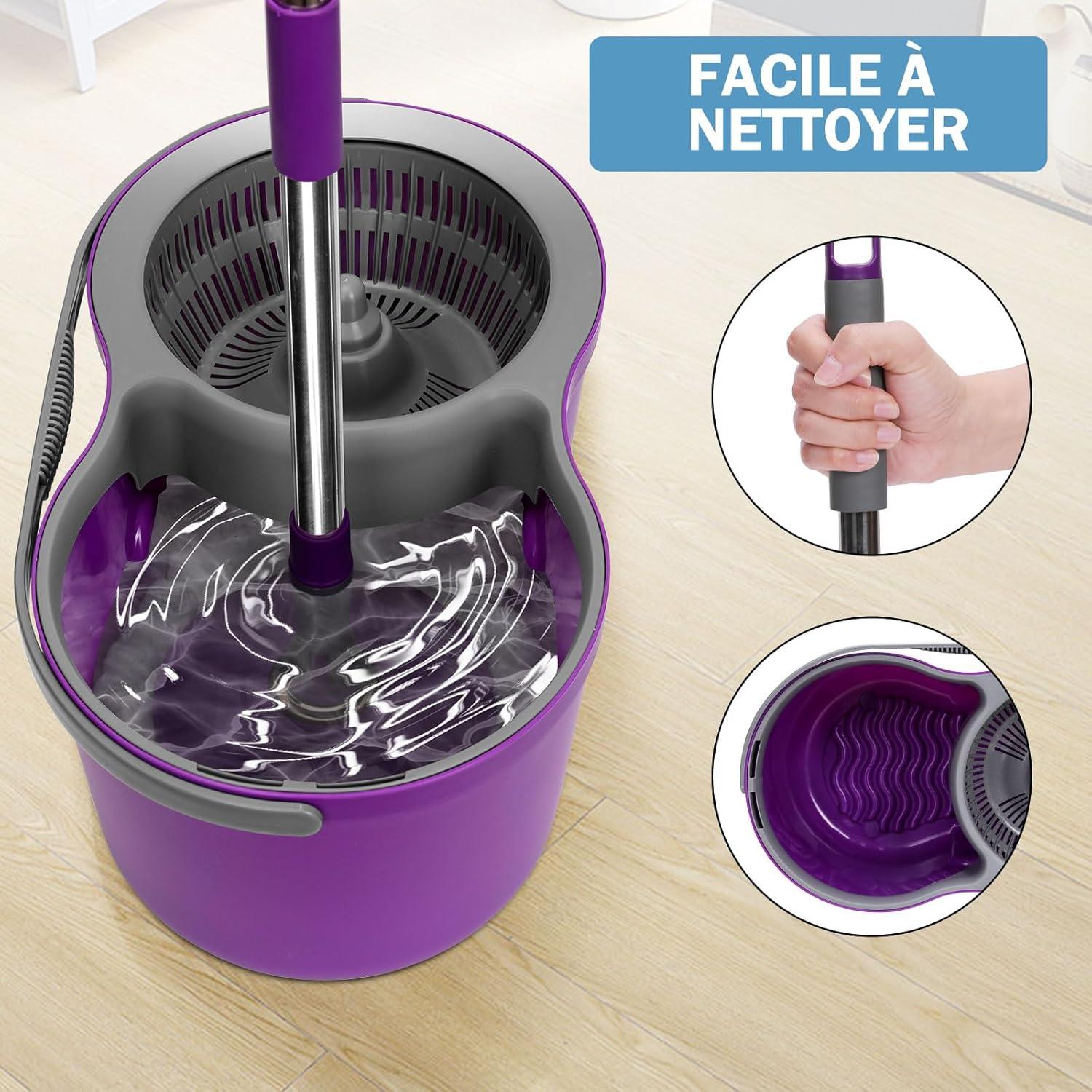 Mop Set mit Eimer und 3 Mikrofaser Ersatzköpfen - Schleudermopp mit verstellbarem Stiel