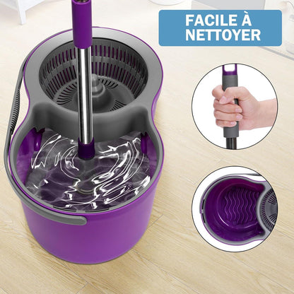 Mop Set mit Eimer und 3 Mikrofaser Ersatzköpfen - Schleudermopp mit verstellbarem Stiel