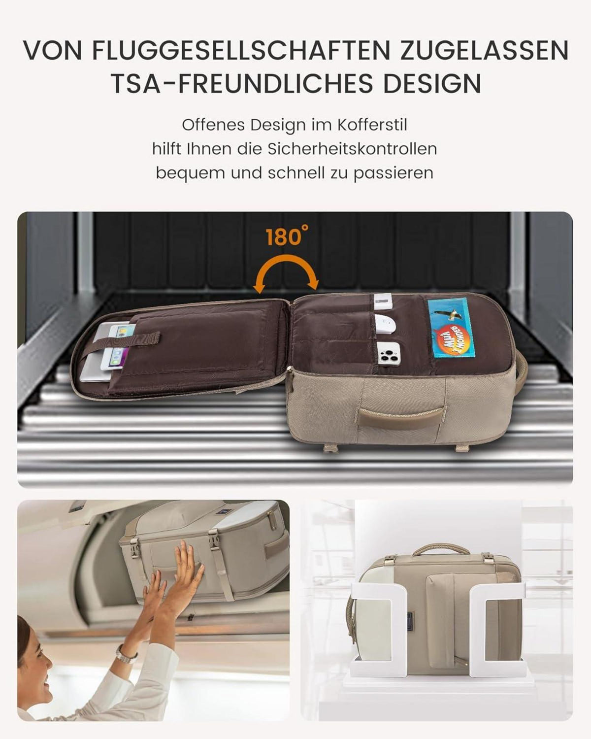 LOVEVOOK Großer 50L Rucksack Handgepäck für Damen, 17,3 Zoll Laptop, Business Reise Beige Khaki