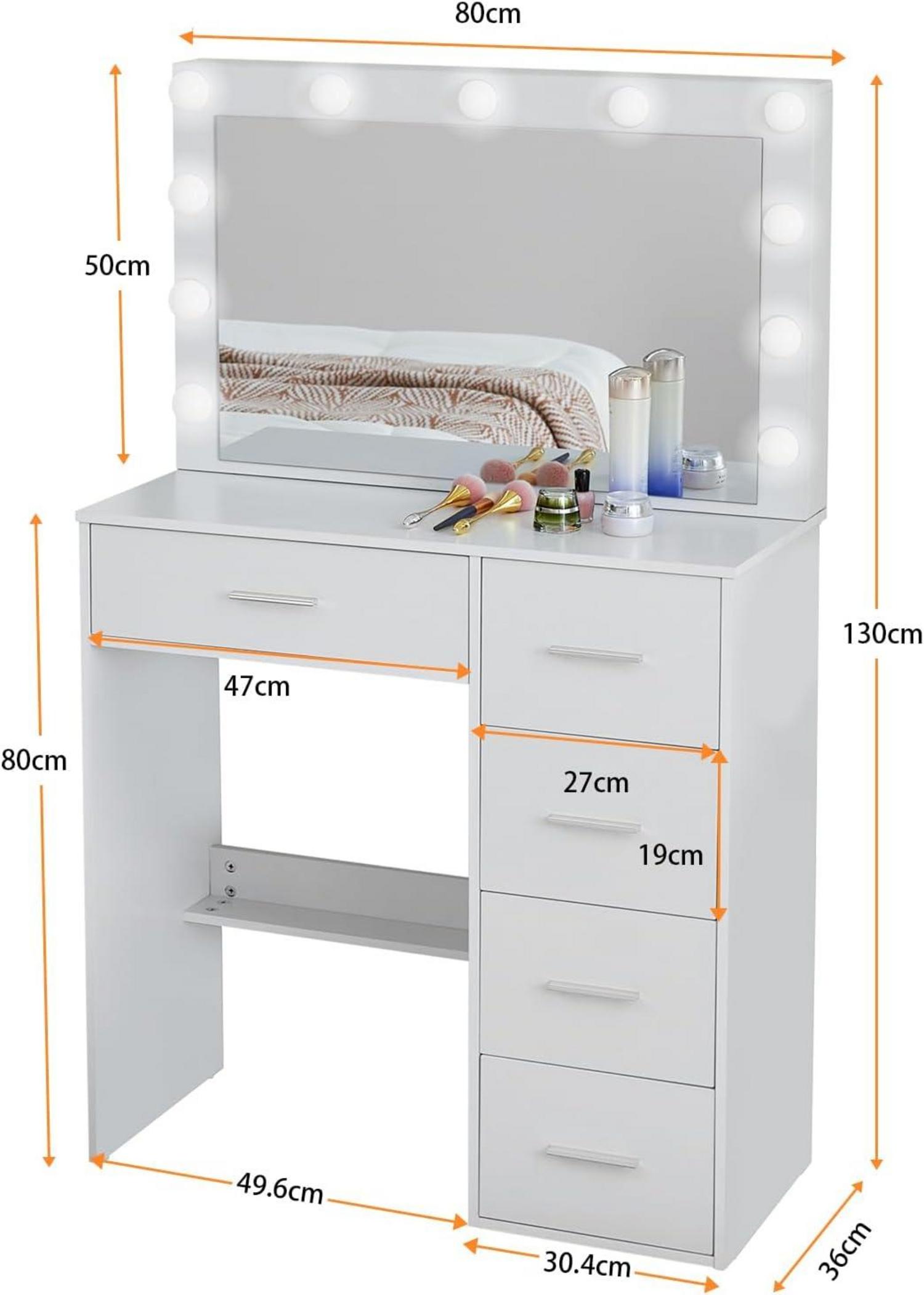 Schminktisch LED-Beleuchtung Make-up Kosmetiktisch Weiß MDF