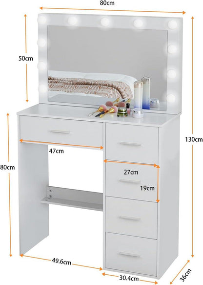 Schminktisch LED-Beleuchtung Make-up Kosmetiktisch Weiß MDF