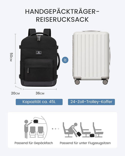 Handgepäck Rucksack 45L Reiserucksack 17,3 Zoll Laptop Schwarz