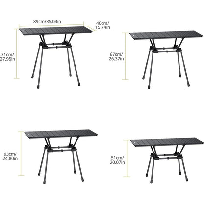 Aluminium Campingtisch klappbar, 4 Höhen, 88x40cm, Schwarz
