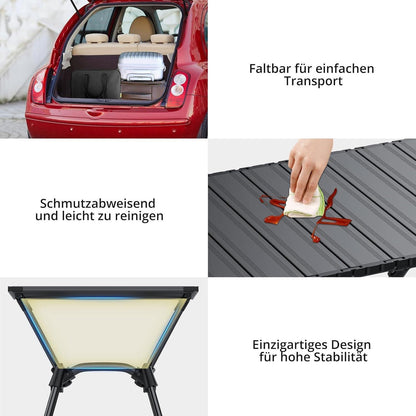 Aluminium Campingtisch klappbar, 4 Höhen, 88x40cm, Schwarz
