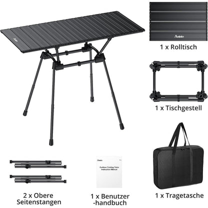 Aluminium Campingtisch klappbar, 4 Höhen, 88x40cm, Schwarz