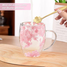 Doppelwandige Kaffeetasse mit getrockneten Blumen - Rosa Teetasse mit Griff