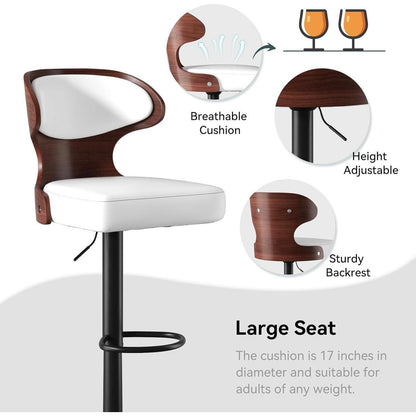 Barhocker 4er Set mit Rückenlehne und Fußstütze | Weiß Nussbaumholz