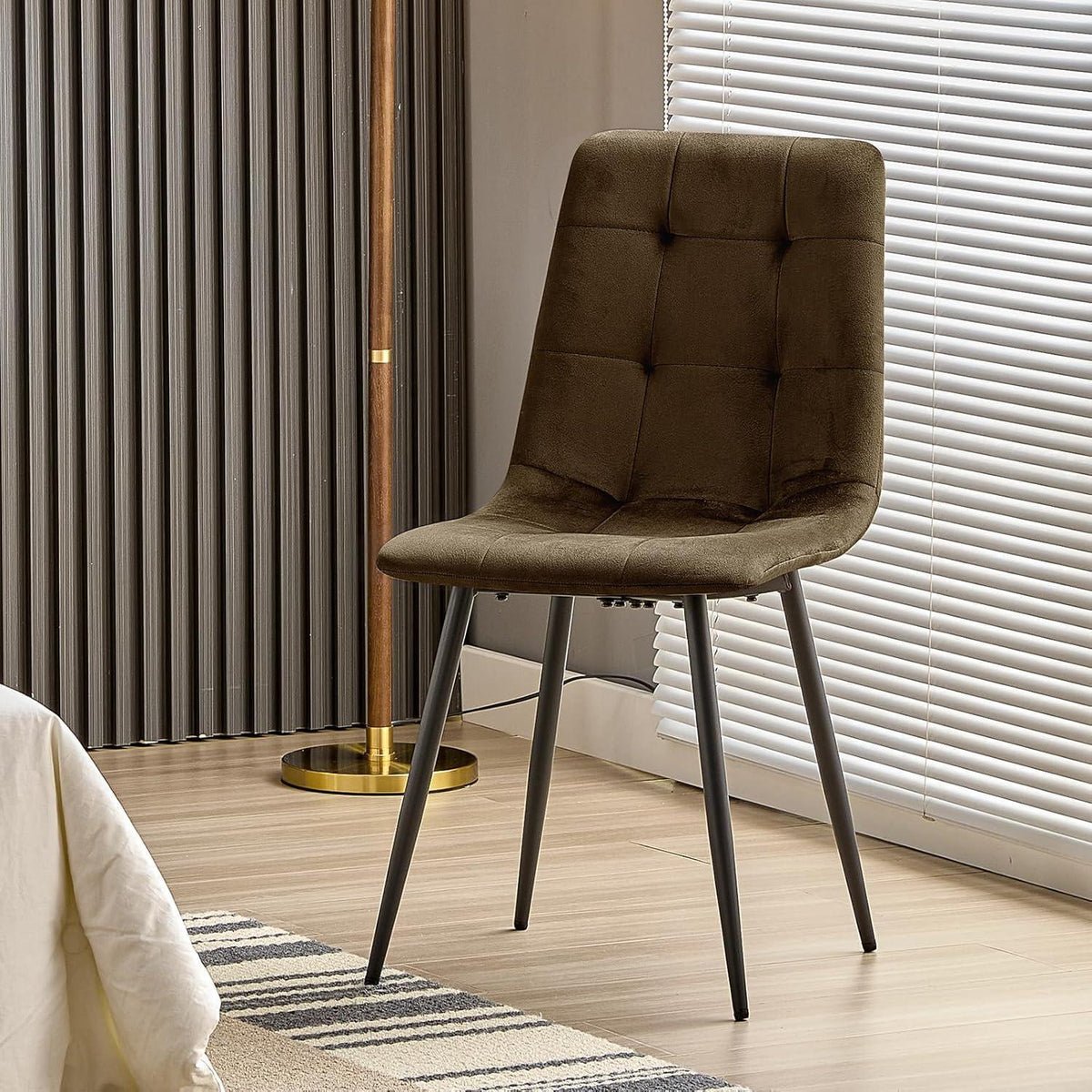 Gepolsterte Esszimmerstühle 4er Set, Samt & Metallfuß Braun