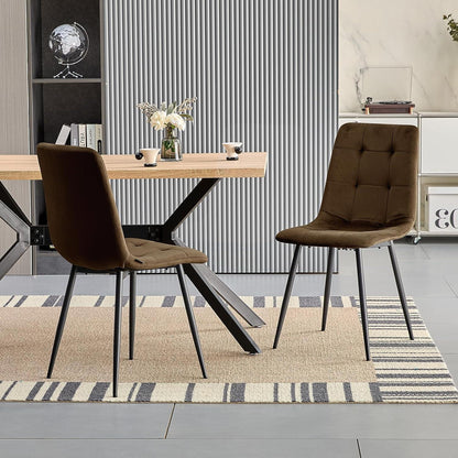 Gepolsterte Esszimmerstühle 4er Set, Samt & Metallfuß Braun