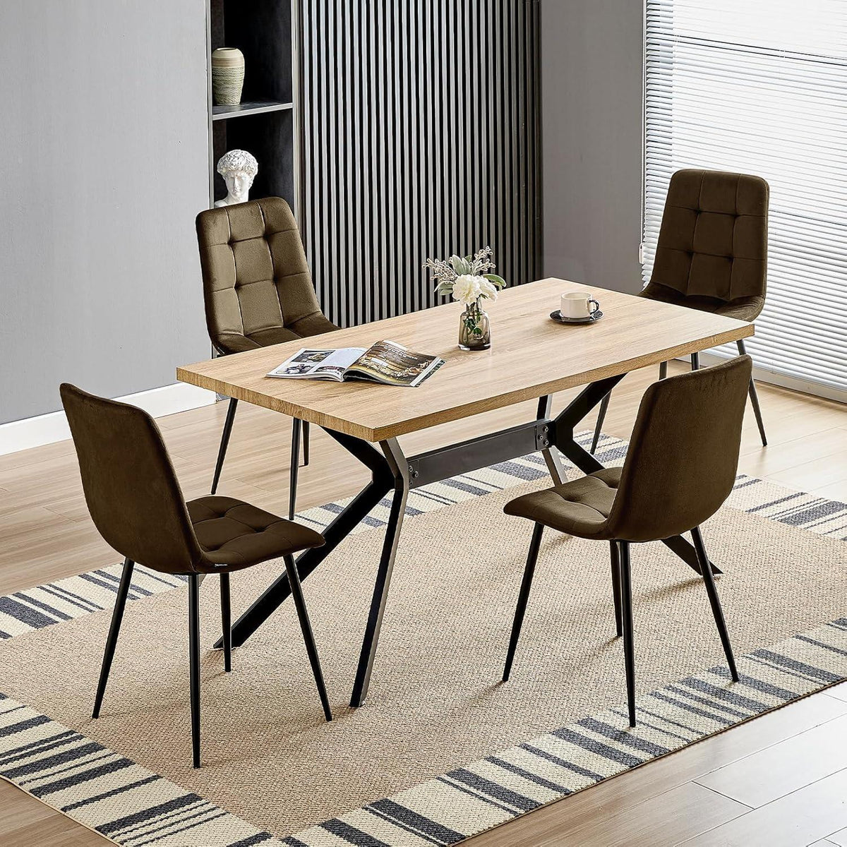 Gepolsterte Esszimmerstühle 4er Set, Samt & Metallfuß Braun