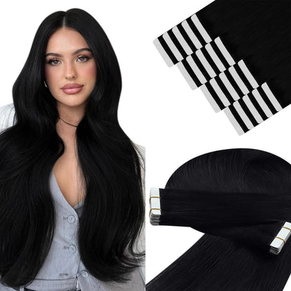 Echthaar Tape Extensions Schwarz 65 cm – Remy Haare