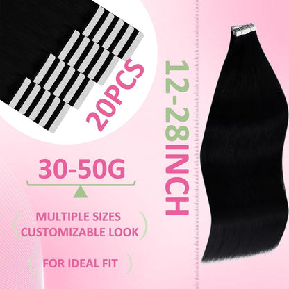 Echthaar Tape Extensions Schwarz 65 cm – Remy Haare