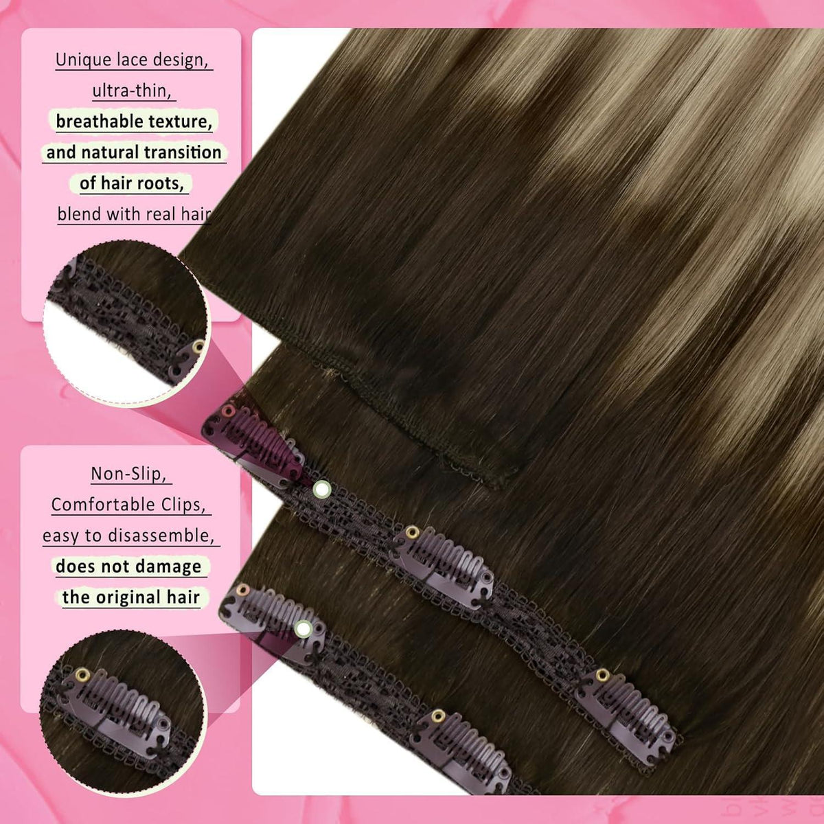 Clip-in Echthaar Extensions Braun Balayage Blond 50cm