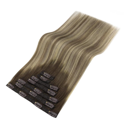 Clip-in Echthaar Extensions Braun Balayage Blond 50cm
