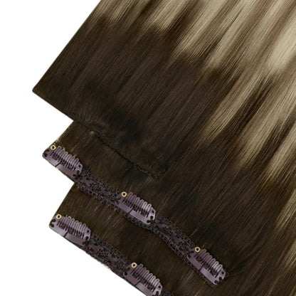 Clip-in Echthaar Extensions Braun Balayage Blond 50cm