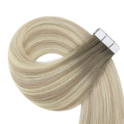Echthaar Tape Extensions Ombre Blond Platinblond 40cm
