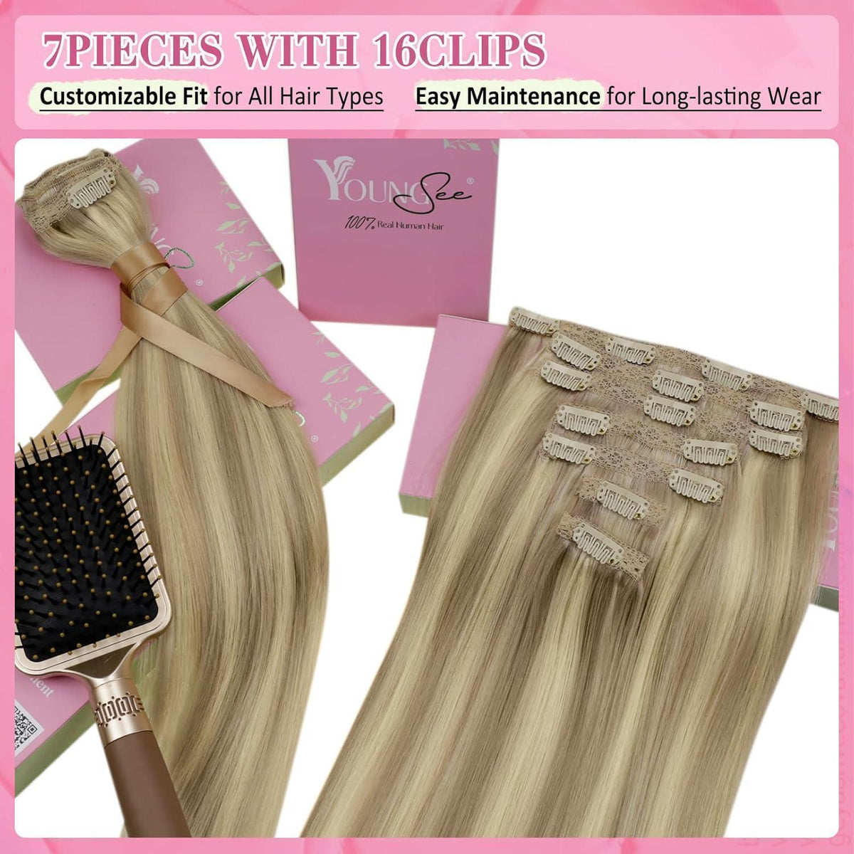 Blond Clip-in Haarverlängerung Echthaar 40cm 120g