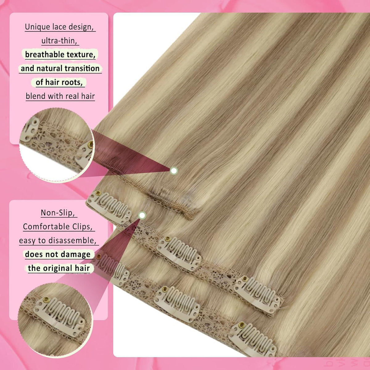 Clip-in Haarverlängerung Echthaar 45cm Goldblond/Mittelblond
