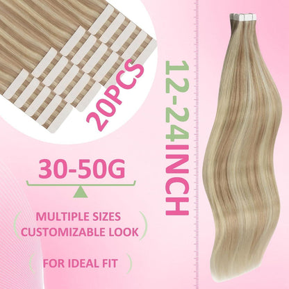 Echthaar Tape Extensions Blond 50cm Aschblond/Platinblond