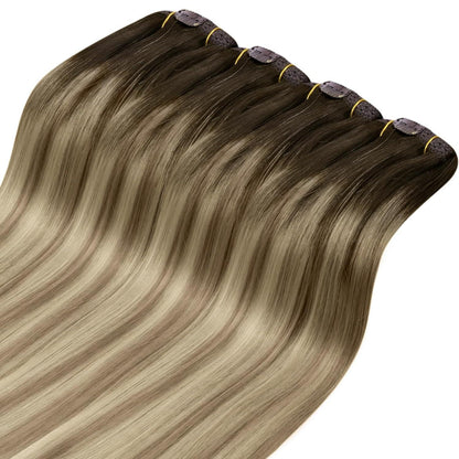 Echthaar Clip-in Extensions Braun Balayage 35cm - 120g