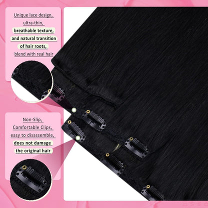 Echthaar Clip-Ins Schwarz 45cm - 120g, Glatt & Voluminös