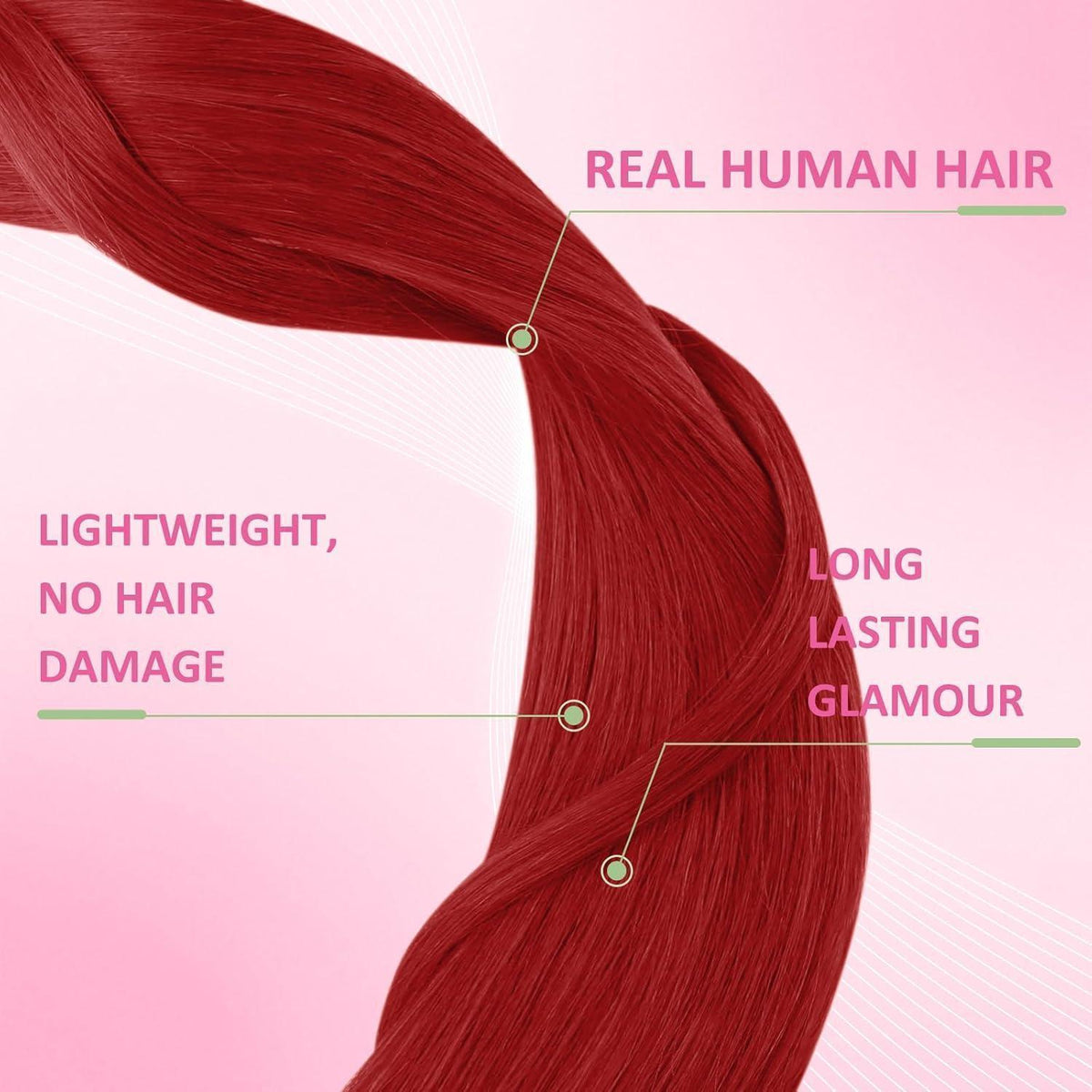 Rote Tape-in Haarverlängerung Echthaar 45cm