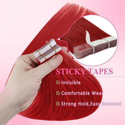 Rote Tape-in Haarverlängerung Echthaar 45cm