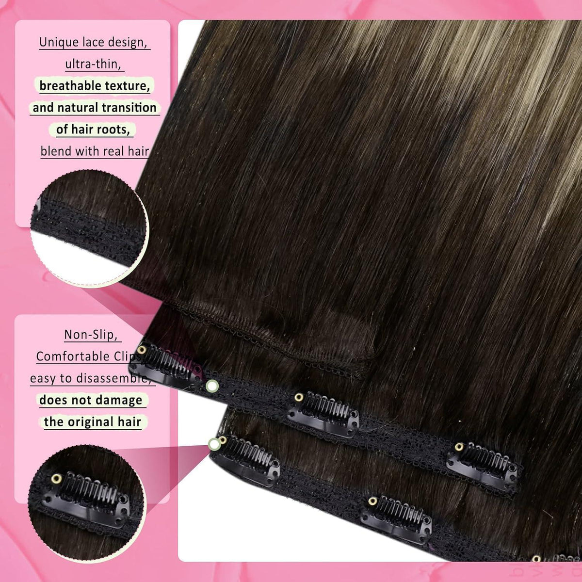 Clip-in Echthaar Extensions Ombre Dunkelbraun-Aschblond 45cm