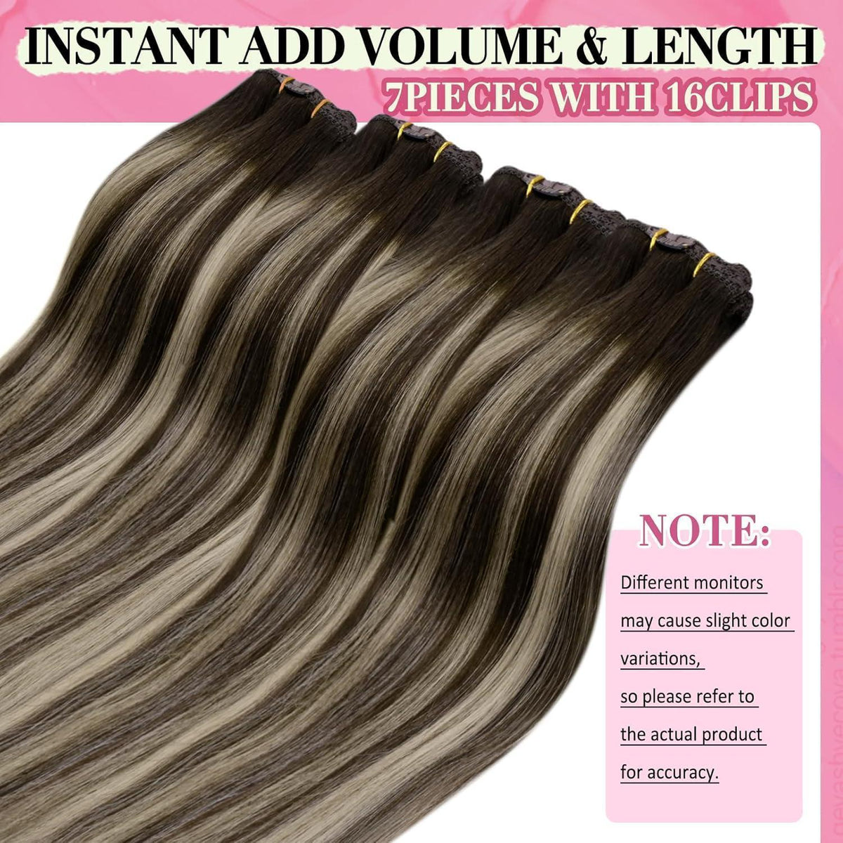 Clip-in Echthaar Extensions Ombre Dunkelbraun-Aschblond 45cm