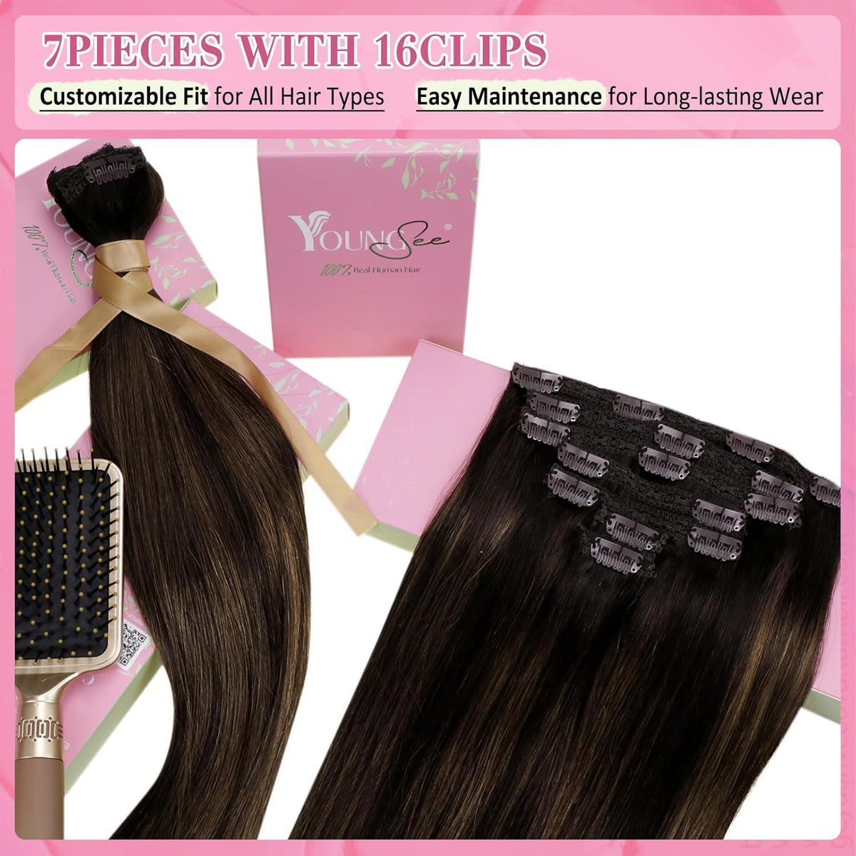 Clip-in Echthaar Extensions Ombre Braun 35cm 120g