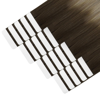 Echthaar Tape Extensions Balayage Braun Blond 45cm