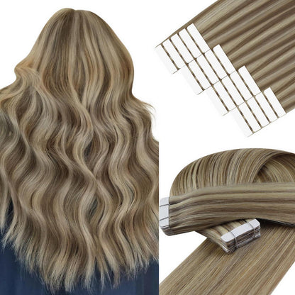 Echthaar Tape Extensions Hellbraun 55cm Gerade