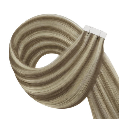 Echthaar Tape Extensions Hellbraun 55cm Gerade