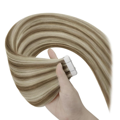 Echthaar Tape Extensions Hellbraun 55cm Gerade