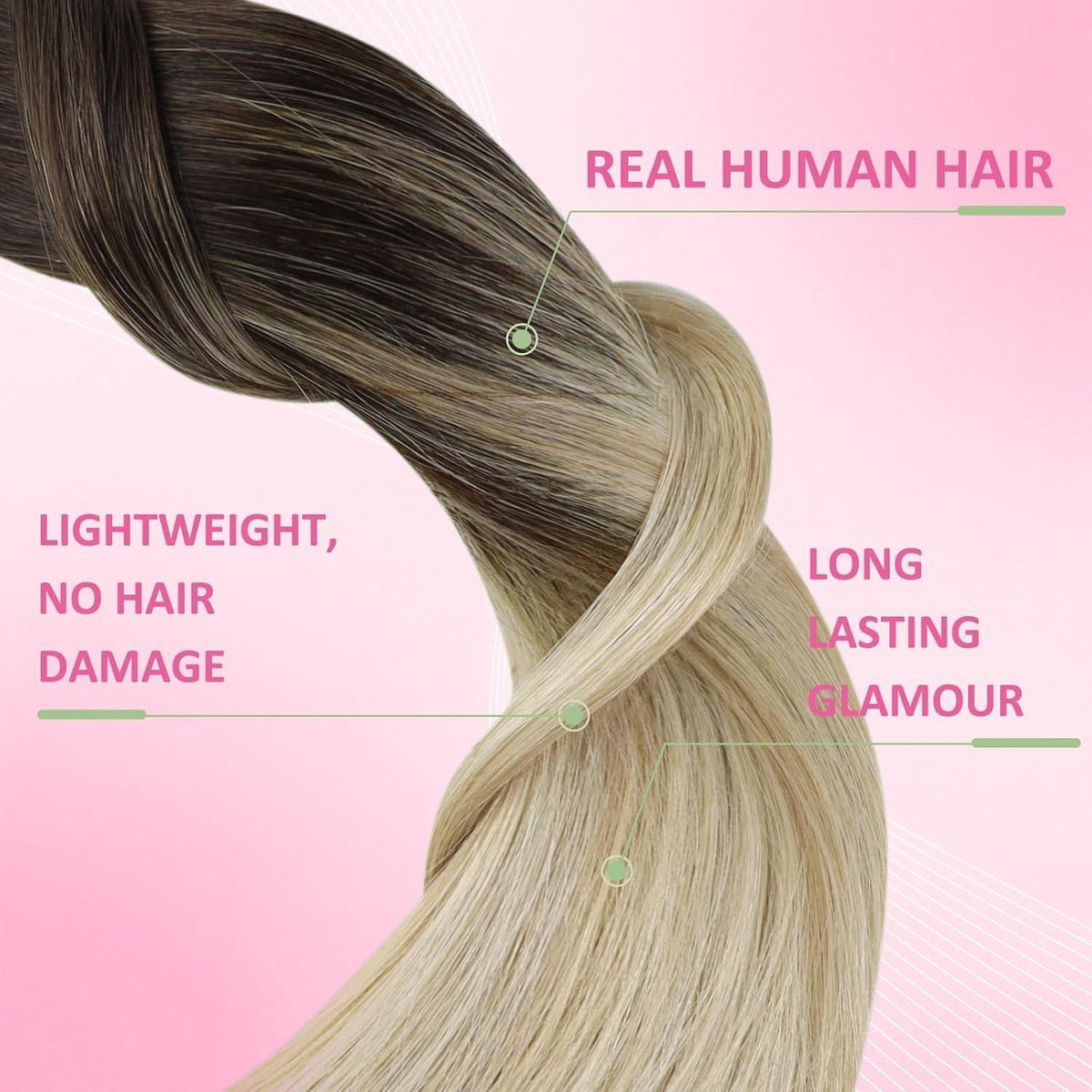 Echthaar Tape Extensions Balayage Dunkelbraun Ombre 40cm