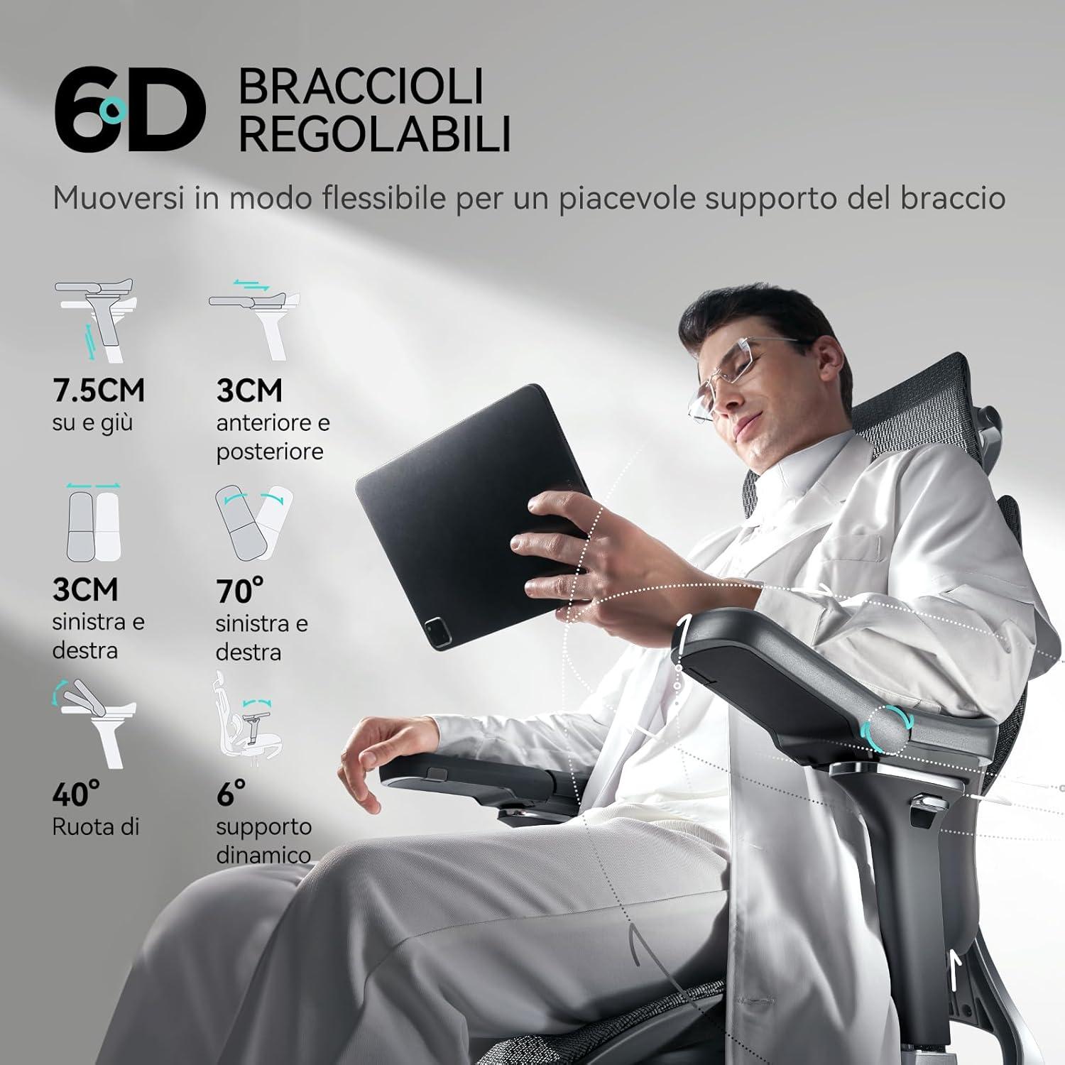 Ergonomischer Bürostuhl Hbada E3 Pro Schwarz 4D Kopfstütze 6D-Armlehnen