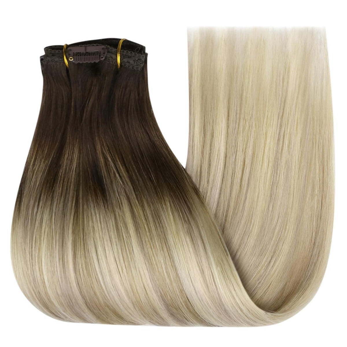 Echthaar Clip-in Extensions Balayage Blond Dunkelbraun 45cm