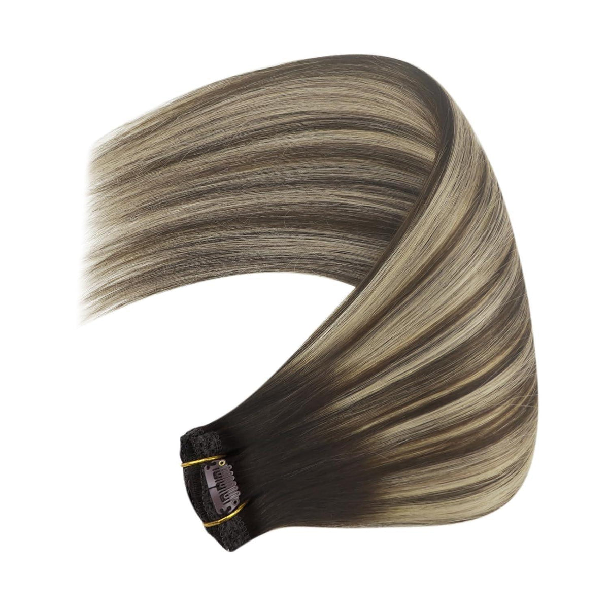 Clip-in Echthaar Extensions Ombre Dunkelbraun Blond 35cm
