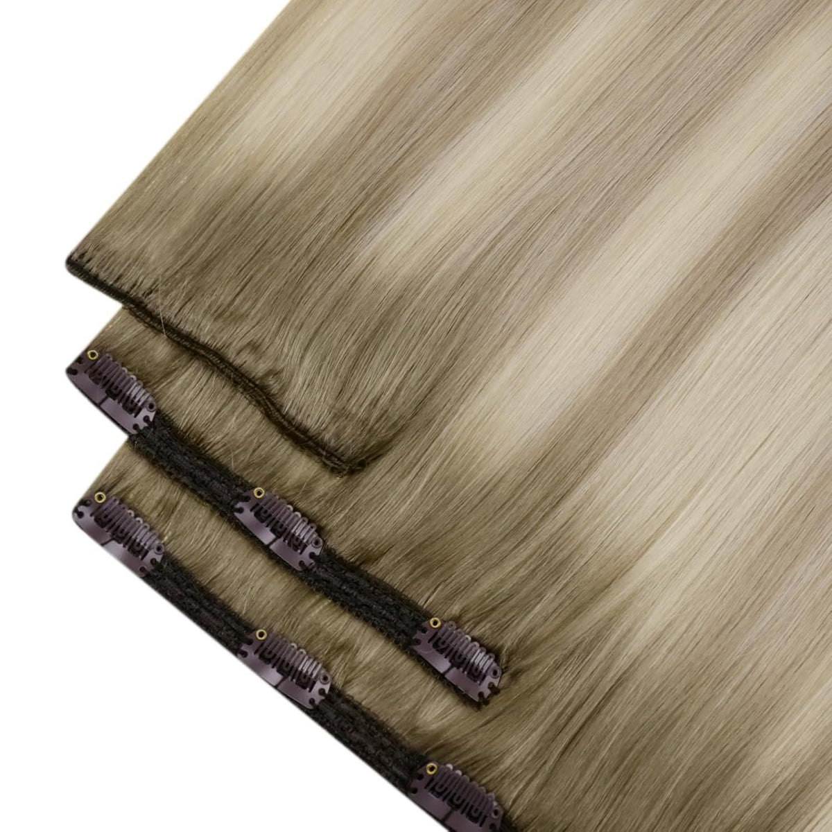 Clip-in Echthaar Extensions Ombre Aschblond Platinblond 35cm