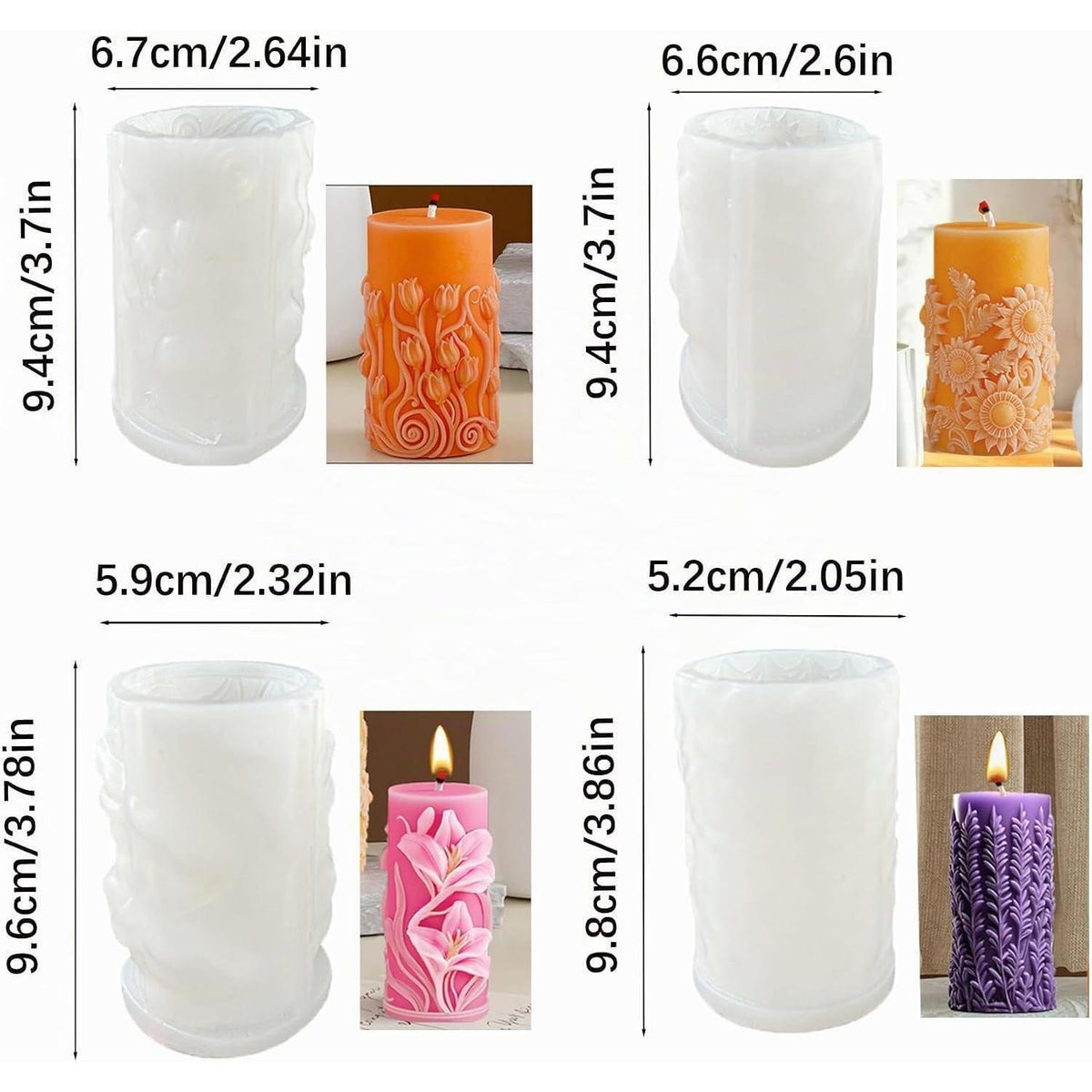 Kerzenformen Set 4er Silikon Blumen Zylinder Gießform DIY