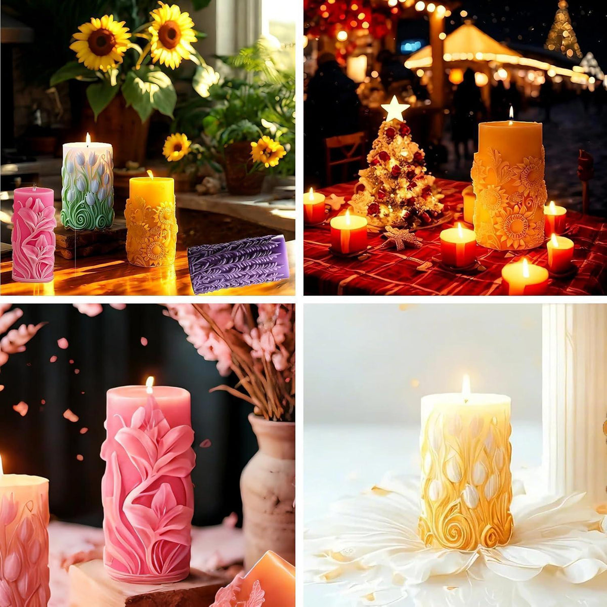 Kerzenformen Set 4er Silikon Blumen Zylinder Gießform DIY