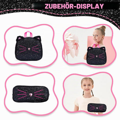 Trolley Schulranzen Mädchen – Rucksack mit Rollen Schwarz Rosa Katzen