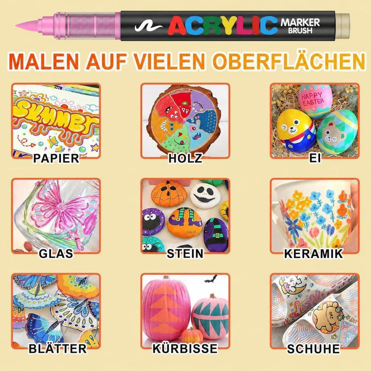 240 Acrylstifte Set – Wasserfest, Brush Tip, Vielseitig