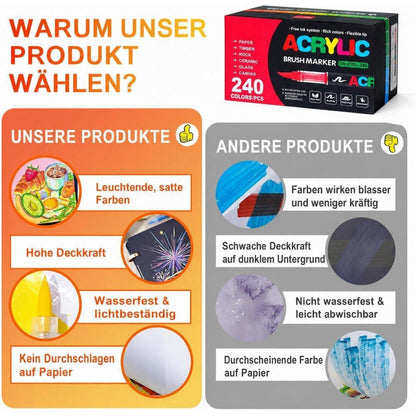 240 Acrylstifte Set – Wasserfest, Brush Tip, Vielseitig