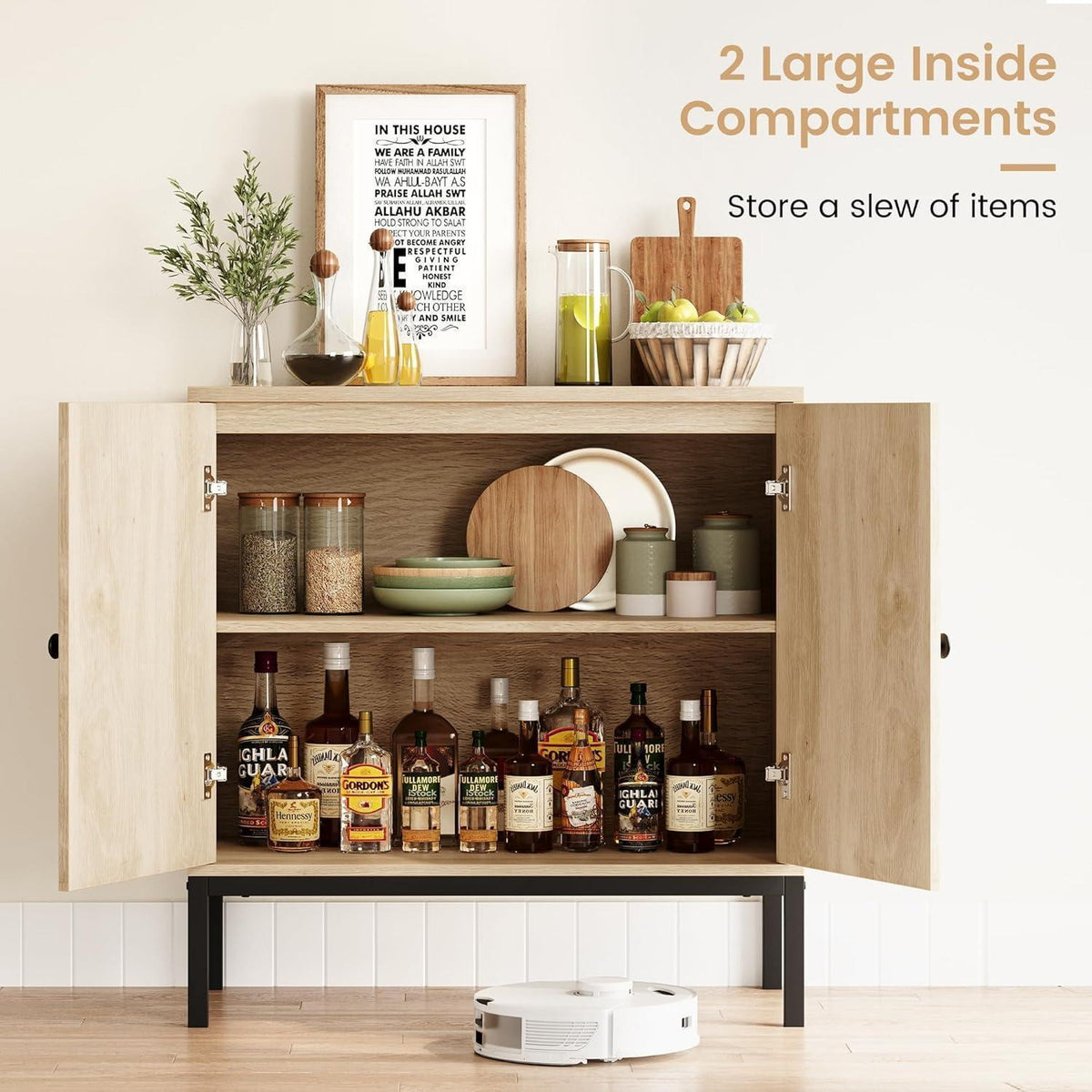 Rattan Sideboard mit 2 Türen & Verstellbarem Regal – Küchenschrank 80x40x83cm
