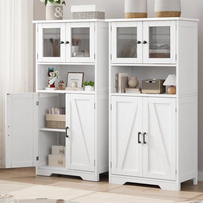 Weißer Hochschrank mit Glastüren & Regalen – 60x30x128cm