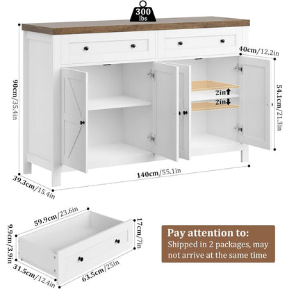 HOCSOK Sideboard 140cm – Küchenschrank mit Regalen & Schubladen